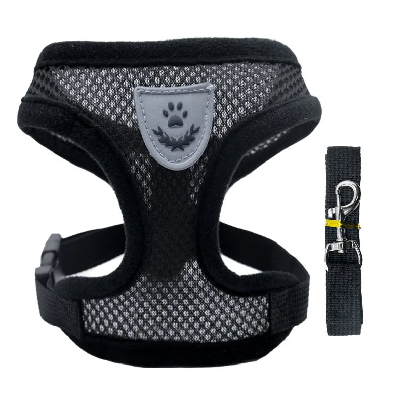 Breathable Mesh Dog & Cat Harness Set: Explosion-Proof Chest Strap & Leash