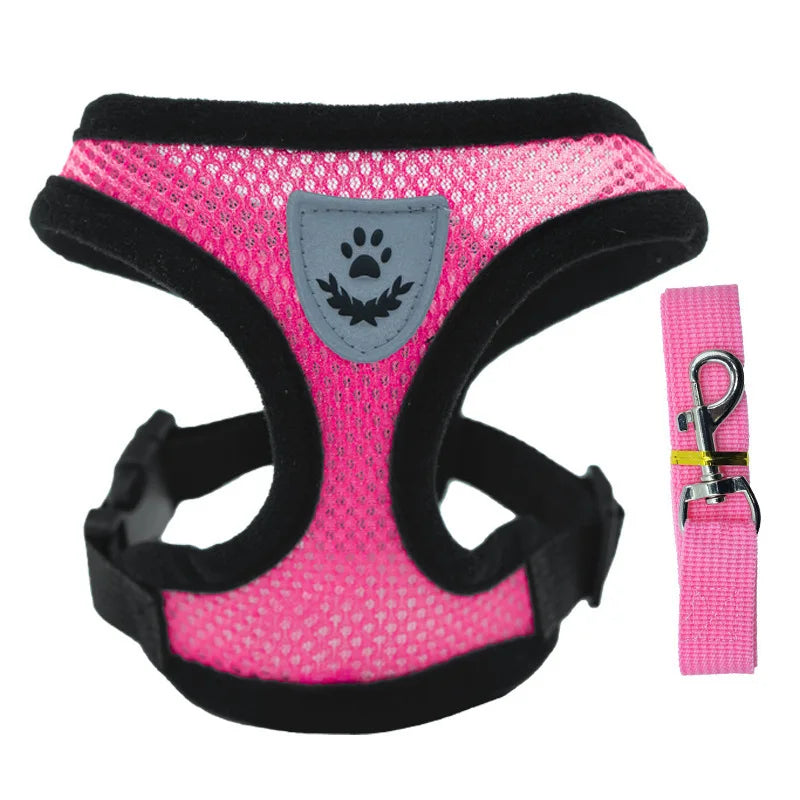 Breathable Mesh Dog & Cat Harness Set: Explosion-Proof Chest Strap & Leash