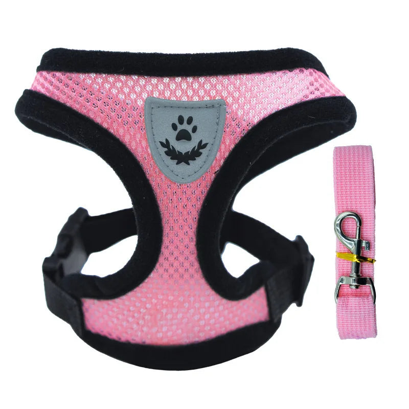Breathable Mesh Dog & Cat Harness Set: Explosion-Proof Chest Strap & Leash